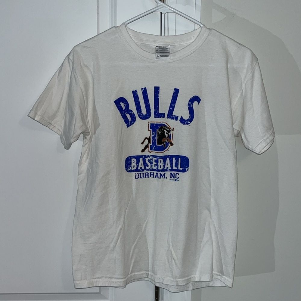 Vintage style Bull Durham Bulls Blue white youth kids baseball t shirt XL retro